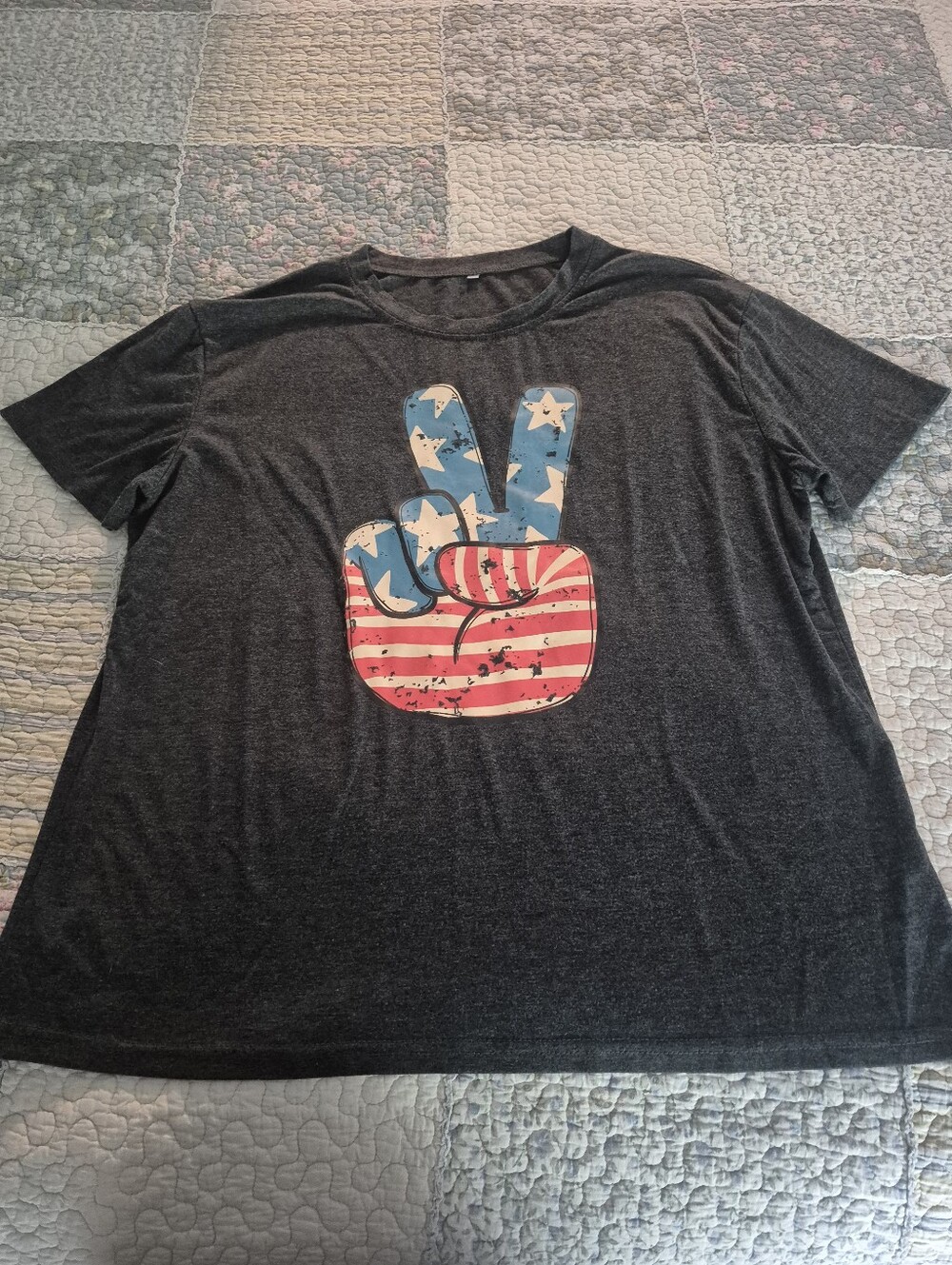 Adult Graphic Tee with American Flag Peace Sign